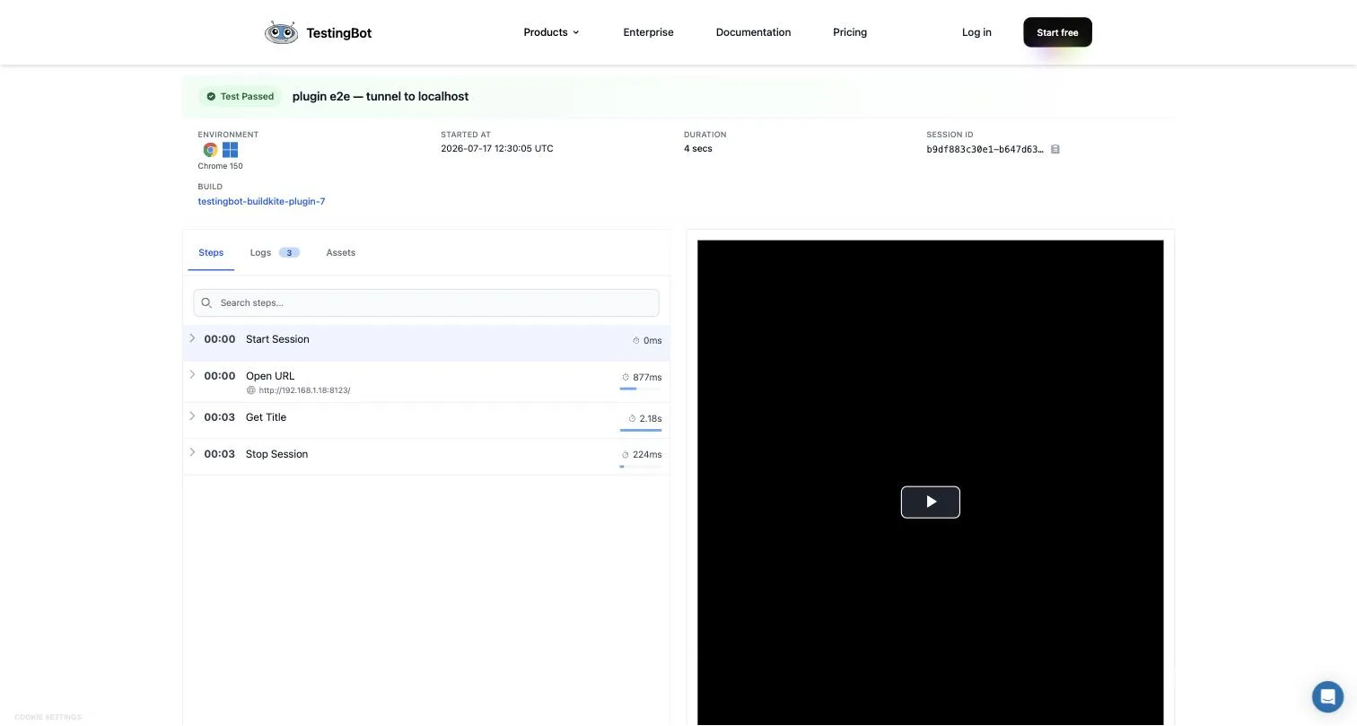 A TestingBot test opened through a share link